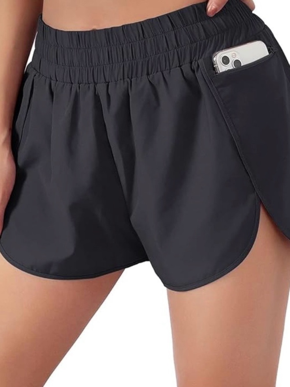 Women's Black Athletic Shorts with Phone Pocket